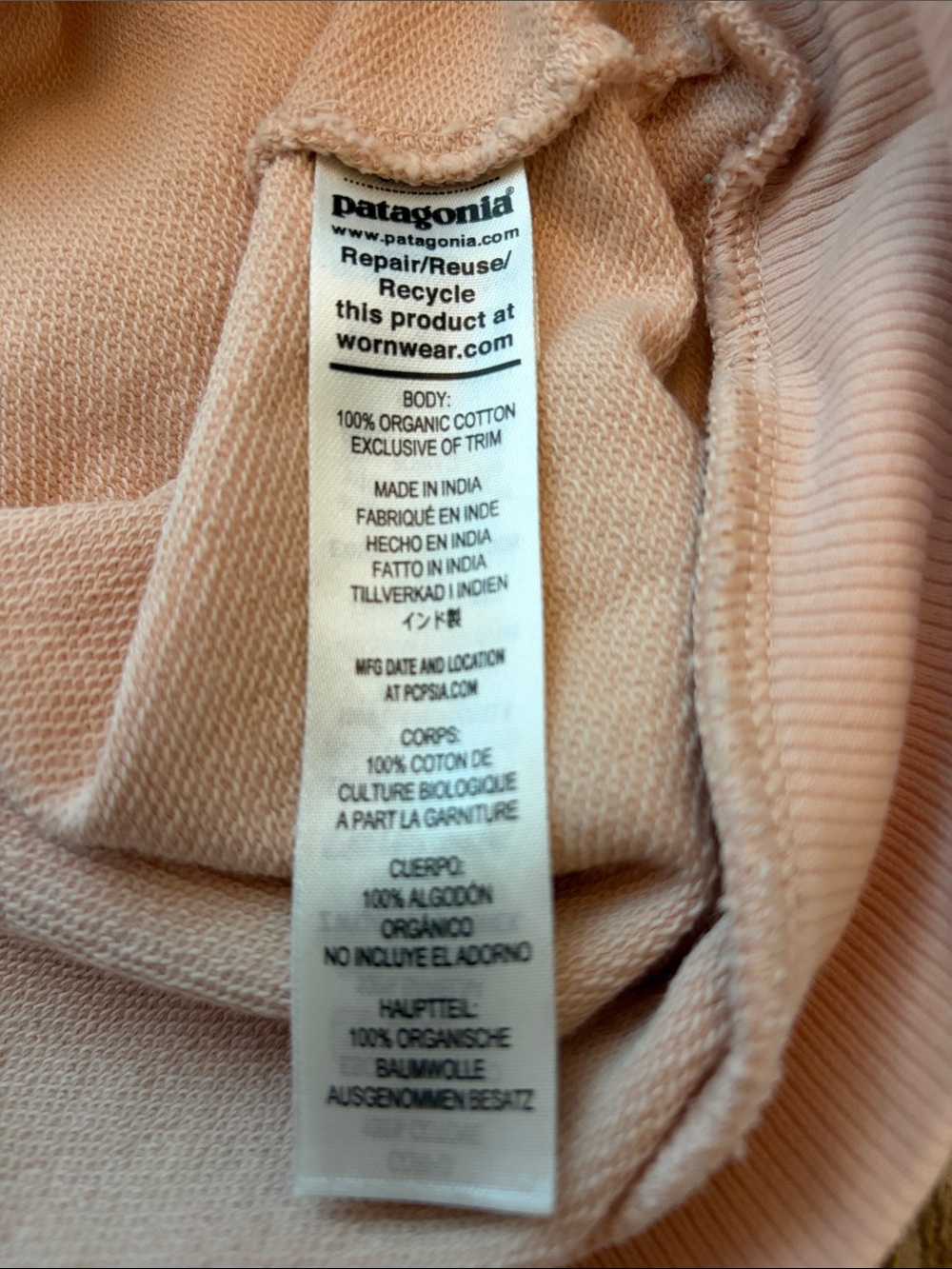 Patagonia Regenerative Organic Certified Cotton Light Peach Crewneck Sweatshirt - Picture 7 of 9
